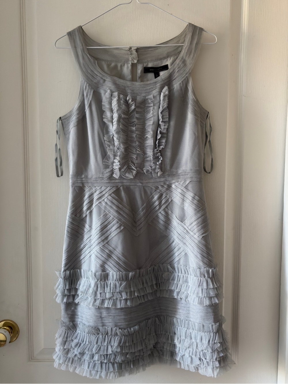 BCBGMaxAzria Light Gray Ruffle Sleeveless Dress